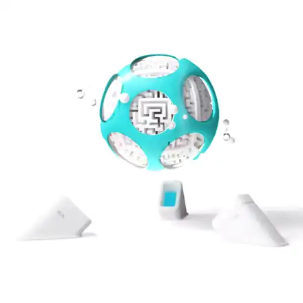 مدار PlayArea OS: قشرة بلون أخضر مزرق تدور حولها أقمار بيضاء